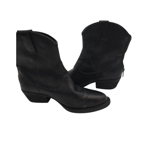 Born‎ Black Leather Ankle Cowboy Boots Women's M Zip Back Western Ranchcore Moto - Picture 7 of 12